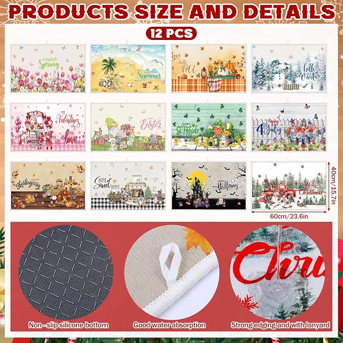 Meanplan 12 Pcs Seasonal Dish Drying Mats - Image 2