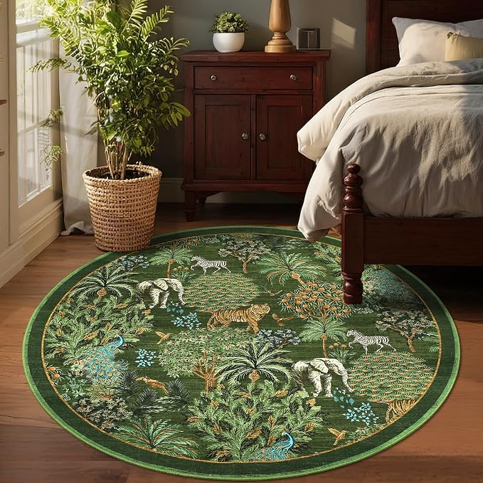 GarveeHome Jungle Round Washable Rugs 6ft Non-Slip Soft Round Rug - Image 3