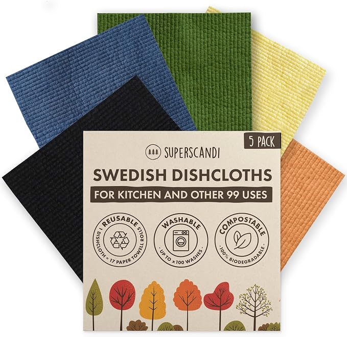 SUPERSCANDI 5 Pack Swedish Dishcloths by SUPERSCANDI