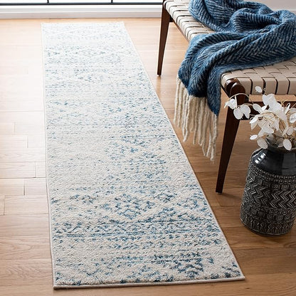 SAFAVIEH Tulum Collection Runner Rug - 2' x 15', Ivory & Turquoise, Moroccan Boho Tribal Design, Non-Shedding & Easy to Clean, Ideal for Living Room, Hallway, Foyer, Bedroom (TUL272E)