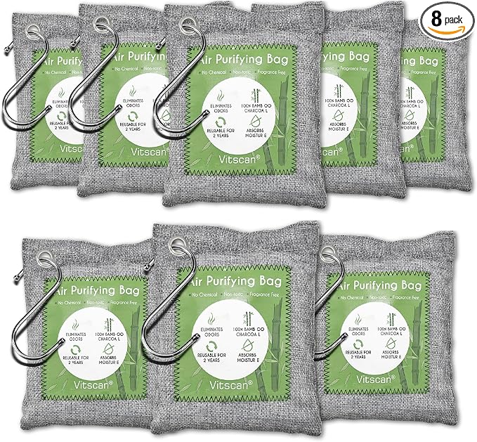 8 Pack Bamboo Charcoal Air Purifying Bag, Activated Charcoal Bags Odor Absorber by VITSCAN