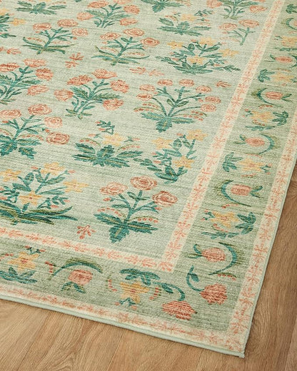 Loloi Rifle Paper Co. Eden Collection EDE-01 Mughal Rose Moss 3'-6" x 5'-6" Accent Rug feat. CloudPile™