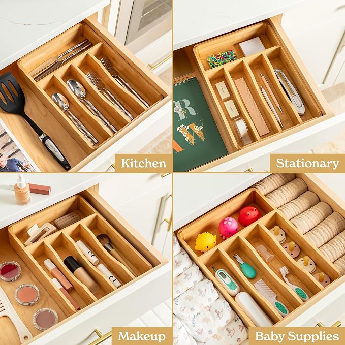 SMIRLY Silverware Drawer Organizer – Bamboo Kitchen Drawer Organizer, - Image 6