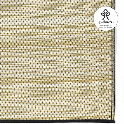 Fab Habitat Outdoor Rug - Waterproof, Fade Resistant, Crease-Free - Premium Recycled Plastic - Neutral Striped - Patio, Deck, Porch, Balcony, Laundry Room - Cancun Shadow - Sand & Black - 4 x 6 ft