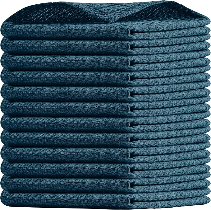Teal Waffle Dishcloths, and Absorbent, 100% Cotton, Quick Drying, Machine by HOUSEOFORLO