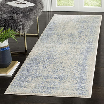 SAFAVIEH Adirondack Collection Runner Rug - 2'6" x 8', Ivory & Light Blue, Distressed Vintage Floral Design, Non-Shedding & Easy to Clean, Ideal for Hallway, Foyer, Entryway, Bedroom (ADR109L)
