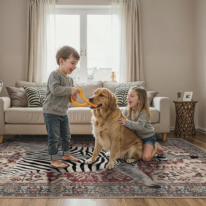 Bavni 2x3 Zebra Rug, Machine Washable Door Mat, Soft Animal Small Boho Rugs Non - Image 6