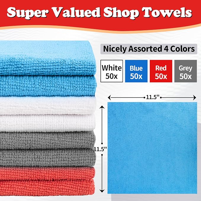 FIXSMITH Shop Towels, Microfiber Cleaning Cloth Bulk, 200 Pack Microfiber Towels - Image 2
