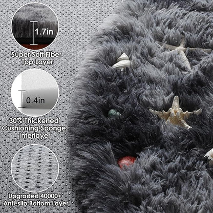 ONASAR Tie-Dyed Dark Grey Round Area Rug 4ft, Ultra Soft Bedroom Circle Rugs for Kids Girls Boys Teen, Fluffy Plush Shaggy Carpet Floor Mats for Nursery Dorm Living Room Office Home Decor