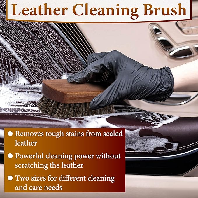 2 PCS Leather Brush Car Detailing, Horse Hair Brush, Car Cleaning Supplies - Image 3