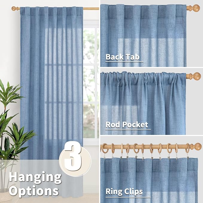 YoungsTex Denim Blue Linen Curtains 90 Inch Length - Image 6
