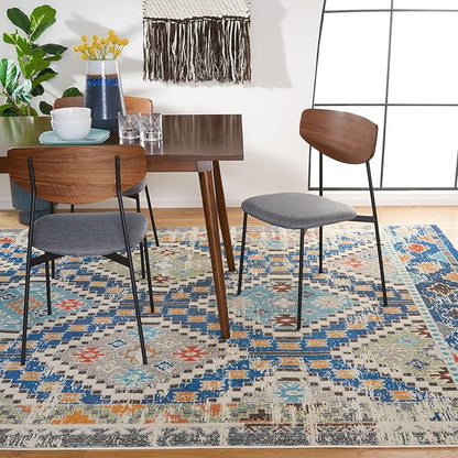 SAFAVIEH Area Rug 8x10 - Madison Collection - Large - Navy & Beige, Boho Diamond Distressed Design, Non-Shedding & Easy Cleaning, Ideal for Living Room, Bedroom, Office, Dining Space (MAD418M)