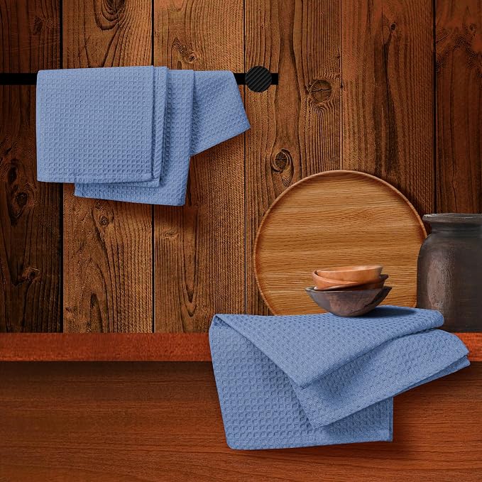 Sky Blue Waffle Kitchen Towels, 16x26 Inches, 100% Cotton, Quick Drying - Image 5