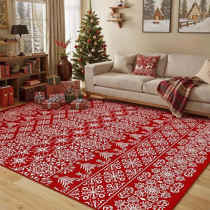 5x7 Area Rug Red Christmas Living Room Carpet Xmas Holiday Decor Bedroom Carpet by PureCozy