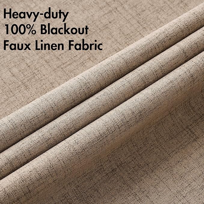 MIULEE 100% Blackout Linen Textured Curtains for Bedroom Solid Thermal Insulated Copper Brown Grommet Room Darkening Curtains & Drapes Luxury Decor for Living Room Nursery 62 x 96 Inch (2 Panels)