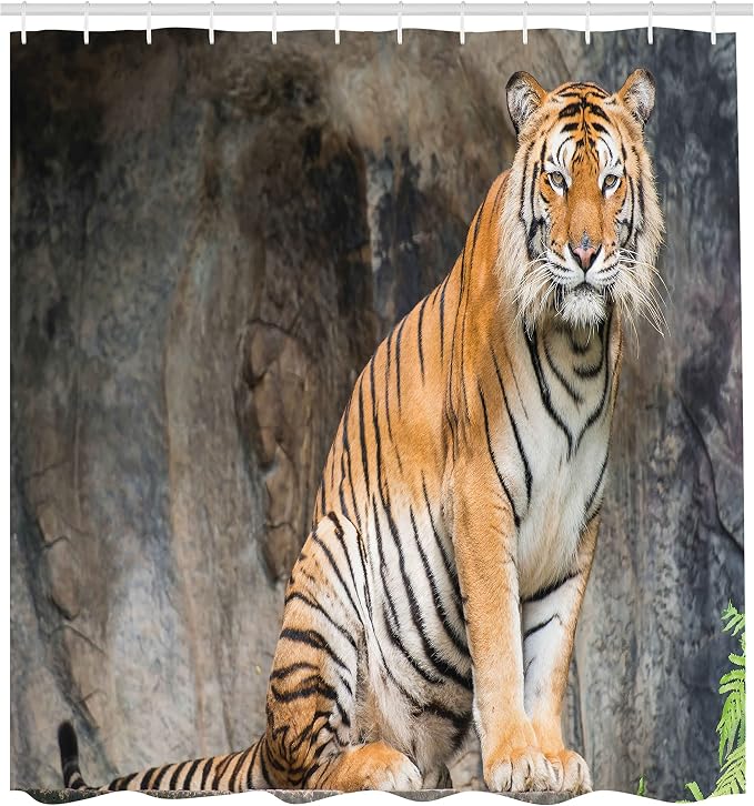 Ambesonne Zoo Shower Curtain, Bengal Tiger Feline Predator Aggressive Hunter - Image 2