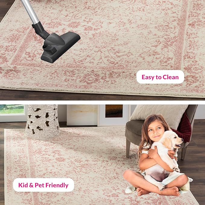 SAFAVIEH Adirondack Collection Area Rug - 5'1" x 7'6", Ivory & Rose, Distressed Vintage Floral Design, Non-Shedding & Easy to Clean, Ideal for Living Room, Bedroom, Dining Space (ADR109H)