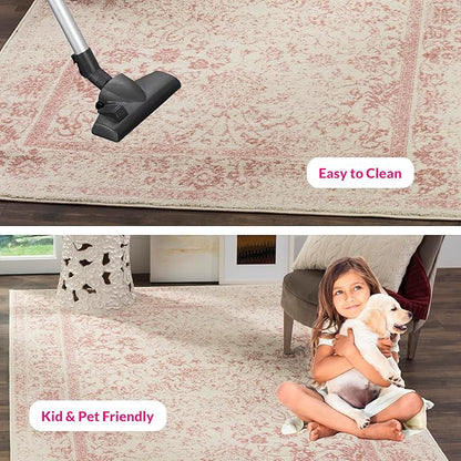 SAFAVIEH Adirondack Collection Area Rug - 5'1" x 7'6", Ivory & Rose, Distressed Vintage Floral Design, Non-Shedding & Easy to Clean, Ideal for Living Room, Bedroom, Dining Space (ADR109H)