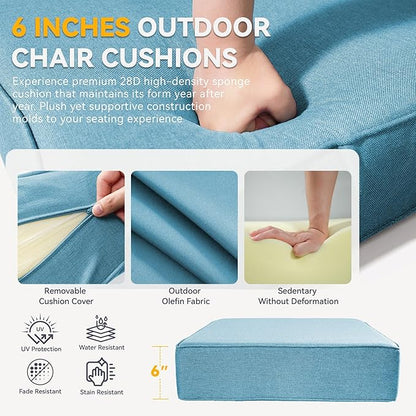 Outdoor Cushion Set for Furniture Patio Furniture, UV Resistant, Water Resistant - 6 Inch Thick Foam Garden Cushions– 24x24 Inch Patio Seat Covers for Chair/Sofa/Couch | Light Blue | 7-Pack |