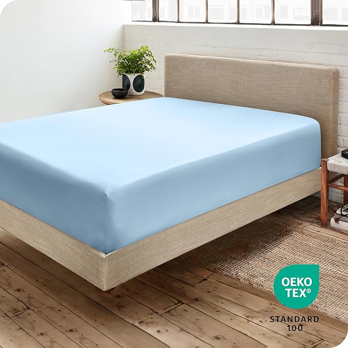 Bare Home Fitted Bottom Sheet Full XL Size - Premium 1800 Microfiber - Ultra-Soft Hotel Luxury - Deep Pocket - Durable and Long Lasting - Extra Long Fitted Sheet (Full XL, Light Blue)