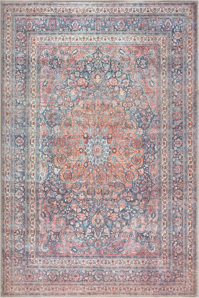 Bloom Rugs Washable Non-Slip 2' x 3' Rug - Multicolor Traditional Medallion Area Rug for Living Room, Bedroom, Dining Room, and Kitchen - Exact Size: 2' x 3'