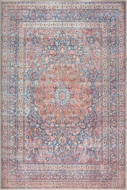 Bloom Rugs Washable Non-Slip 4' x 6' Rug - Multicolor Traditional Medallion Area Rug for Living Room, Bedroom, Dining Room, and Kitchen - Exact Size: 4' x 6'