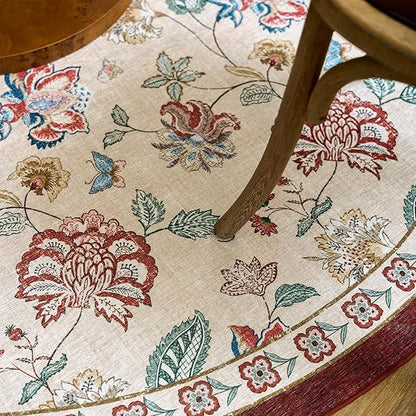 jinchan Elora 7ft Floral Round Rug for Washable Living Room Rug Vintage Romance Christmas Design Non Slip Indoor Floor Cover Lightweight Low-Profile Throw Carpet for Bedroom Porch, Red/Beige