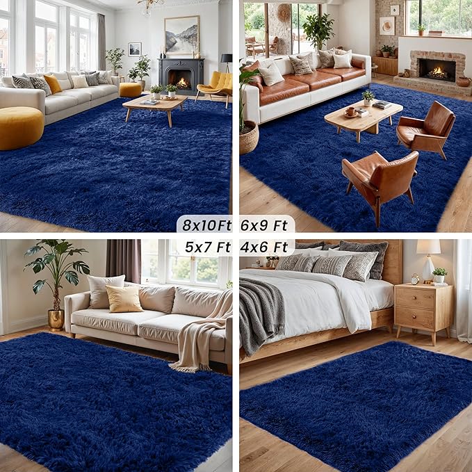 8x10 Area Rugs for Living Room Rug: Soft Fluffy Shag Blue Rugs for Bedroom, Non-Slip Large Fuzzy Plush Rug Indoor Floor Carpet for Nursery Kids Boys Girls Room, Dorms, Playroom, Modern Home Decor