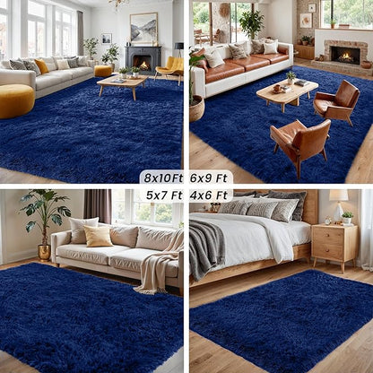 8x10 Area Rugs for Living Room Rug: Soft Fluffy Shag Blue Rugs for Bedroom, Non-Slip Large Fuzzy Plush Rug Indoor Floor Carpet for Nursery Kids Boys Girls Room, Dorms, Playroom, Modern Home Decor