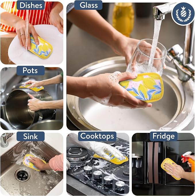 Simplified 5-Pack Scrub & Wipe 2-in-1 Dishwashing Sponges - Image 3