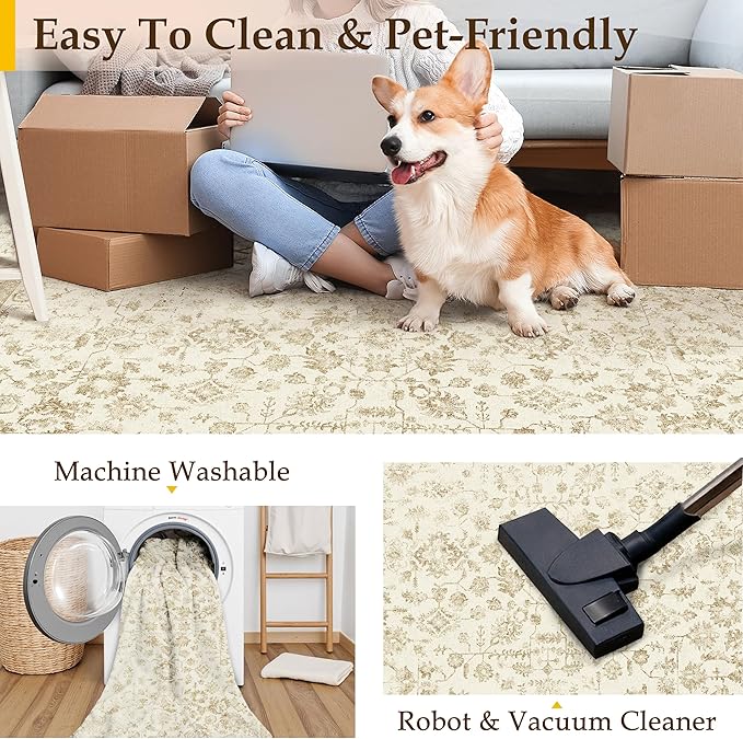 2x3 Brown Entryway Area Rug Machine Washable Door Mat Kitchen Vintage Distressed Non Slip Carpet Indoor Retro Floral Accent Throw Small Rug for Bathroom Office Bedroom Living Dining Room