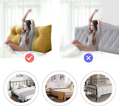 Wedge Headboard Pillow Dorm Room Reading Pillow Back Support for Sitting Up in Bed Bolster Lumbar Cushion Body Positioning Bedrest Gifts for Mom Cotton Linen 76in Yellow King