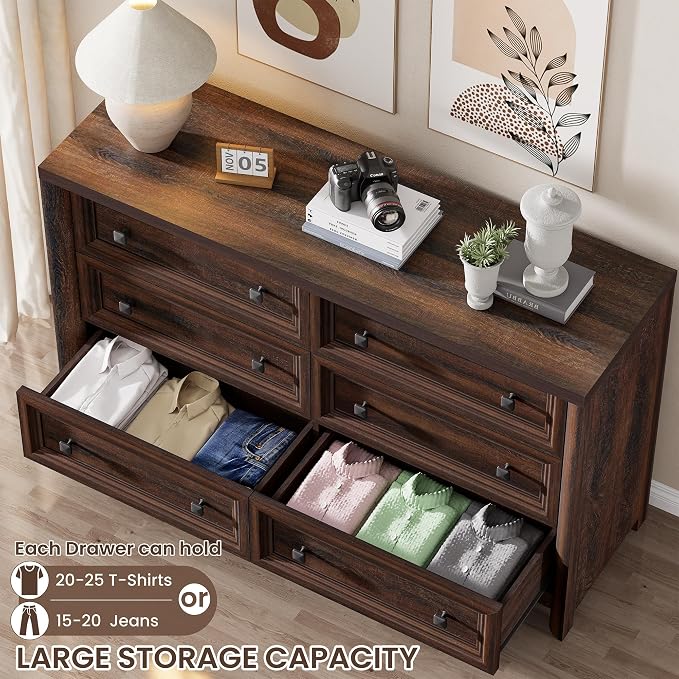 Farmhouse Walnut 6 Drawers Dresser - Image 3