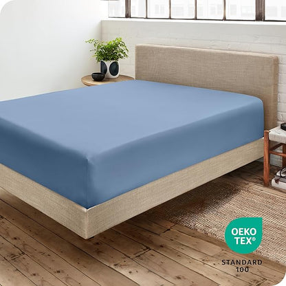 Bare Home Fitted Bottom Sheet Queen Size - Premium 1800 Microfiber - Ultra-Soft Hotel Luxury - Deep Pocket - Durable and Long Lasting - Fitted Sheet (Queen, Coronet Blue)