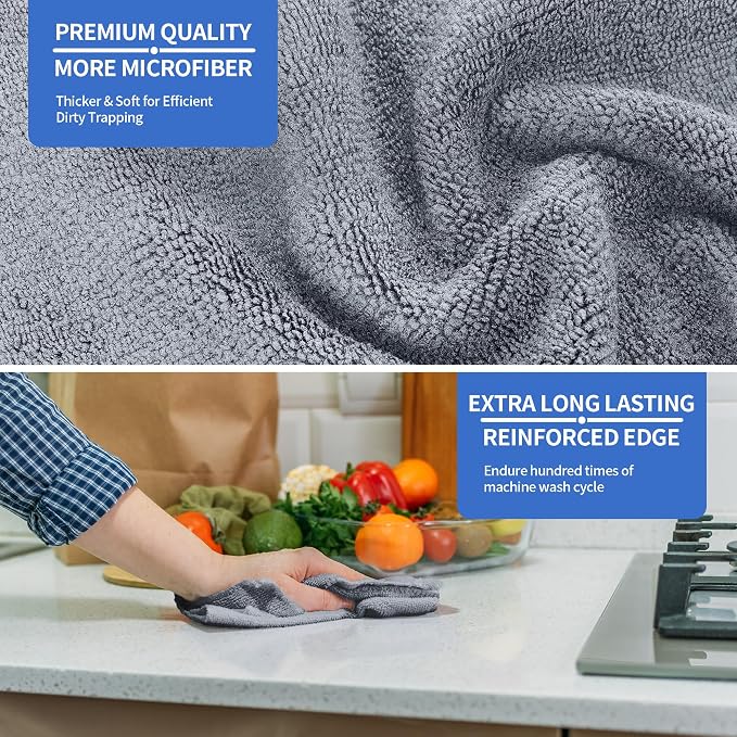 HOMERHYME Microfiber Cleaning Cloth, Premium 8 Pack Cleaning Towels, Lint-Free - Image 3
