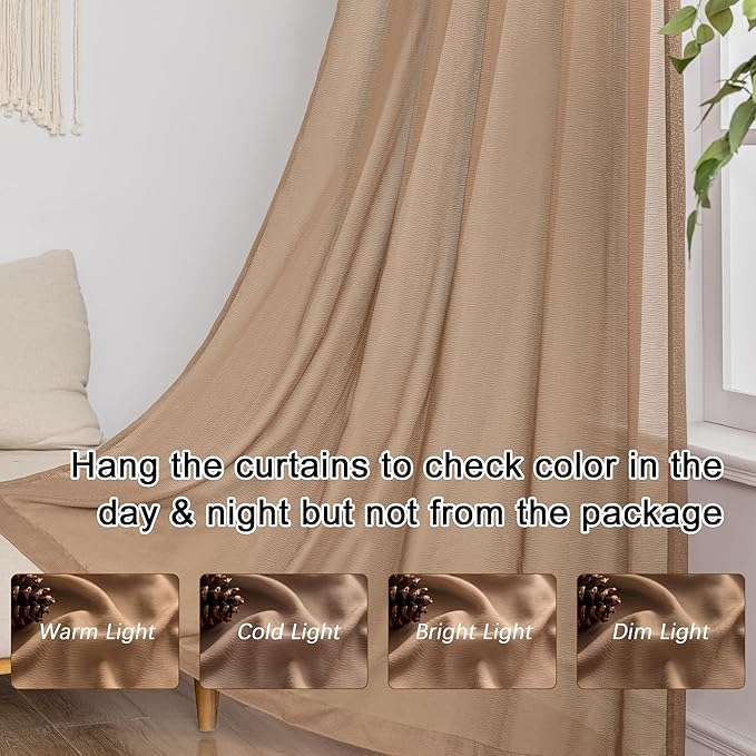 Pinch Pleat Curtains 108 Inches Long for Bedroom Living Room Soft Touch Light Filtering Sheer Pleated Drapes with Ajustable Hooks, Mocha Moose, 42" W x 108" L, 2 Panels