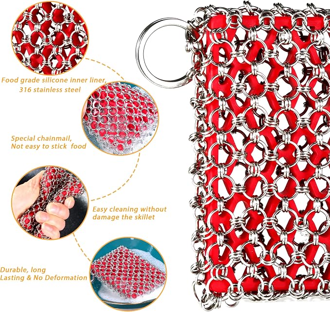 TEZZ Cast Iron Scrubber, Skillet Chainmail Scrubber - Image 4