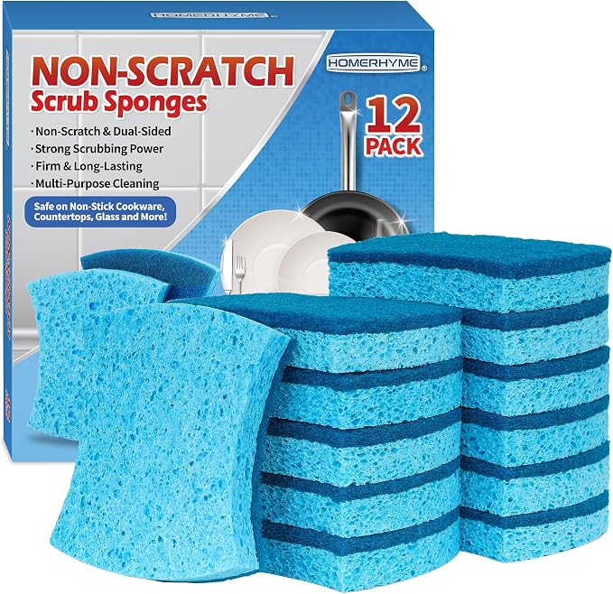 HOMERHYME Non-Scratch Cellulose Scrub Sponges 12 Pack, Sponges Kitchen by HOMERHYME