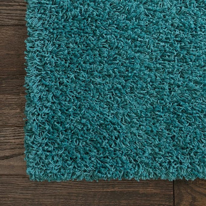 Unique Loom Solid Shag Collection Area Rug (4' 1" x 6' 1" Rectangle, Deep Aqua Blue)