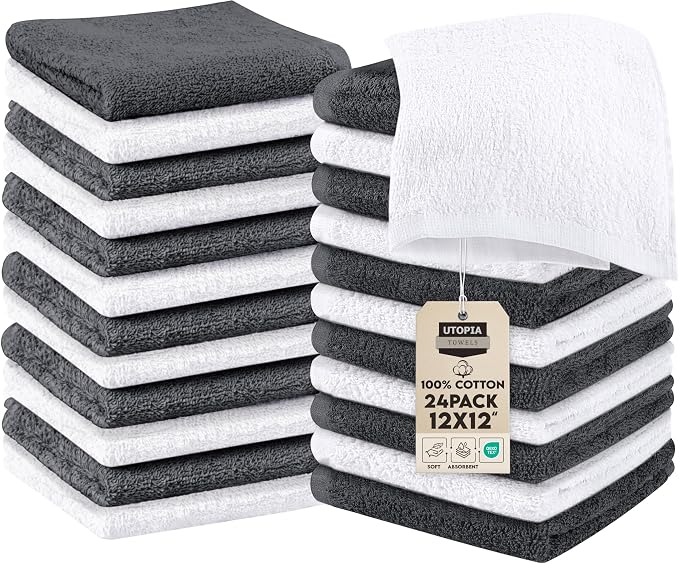 Utopia Towels 24 Pack Cotton Washcloths Set, 100% Ring Spun Cotton, Highly by UTOPIATOWELS