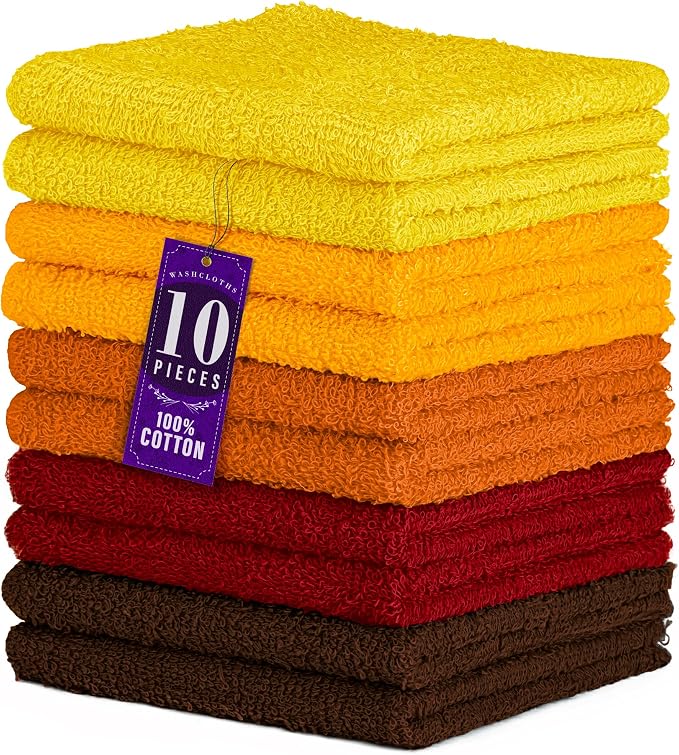 DecorRack 10 Pack 100% Cotton Wash Cloth, Luxurious Soft, 12 x 12 inch Ultra by DecorRack