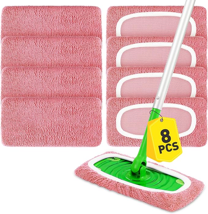 8Pcs Pink Reusable Mop Pads, Microfiber Mop Pads Compatible by NEOACT