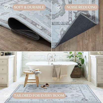 Fame Living Cream Beige Oushak Rug, Modern Small Rugs, Vintage, Turkish, Eclectic, Floral, Pastel, Washable, Door Mat, Doormat for Indoor Entrance, Entryway, Kitchen, Bathroom, Bedroom, Laundry, 2'x3'
