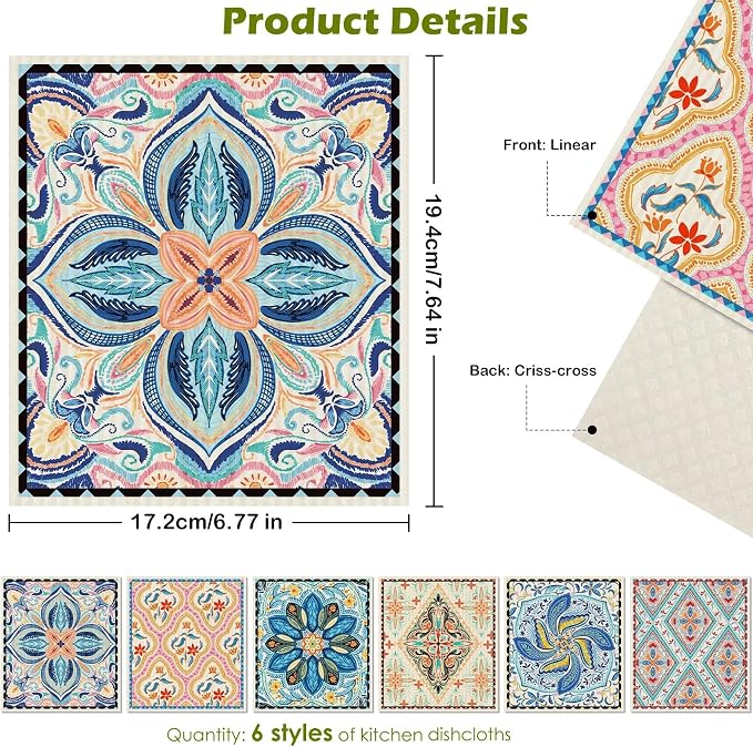 6 Packs Swedish Paper Cloths for Kitchen, Reusable Paper Towels Washable Dish - Image 2