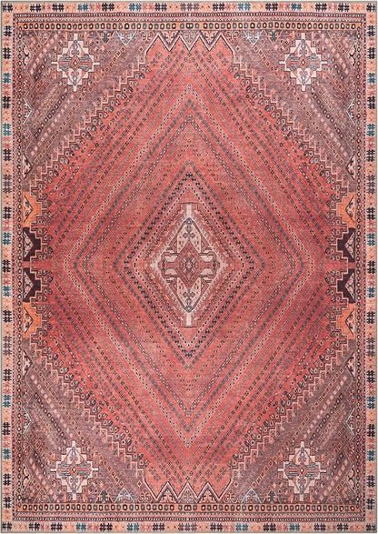 Bloom Rugs Washable Non-Slip 9' x 12' Rug - Red/Multicolor Traditional Bordered Area Rug for Living Room, Bedroom, Dining Room, and Kitchen - Exact Size: 9' x 12'