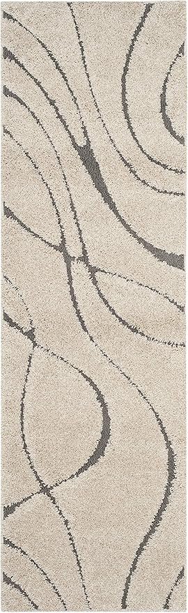 SAFAVIEH Florida Shag Collection Runner Rug - 2'3" x 13', Cream & Grey, Non-Shedding & Easy Care, 1.2-inch Thick Ideal for High Traffic Areas in Living Room, Bedroom (SG471-1180)