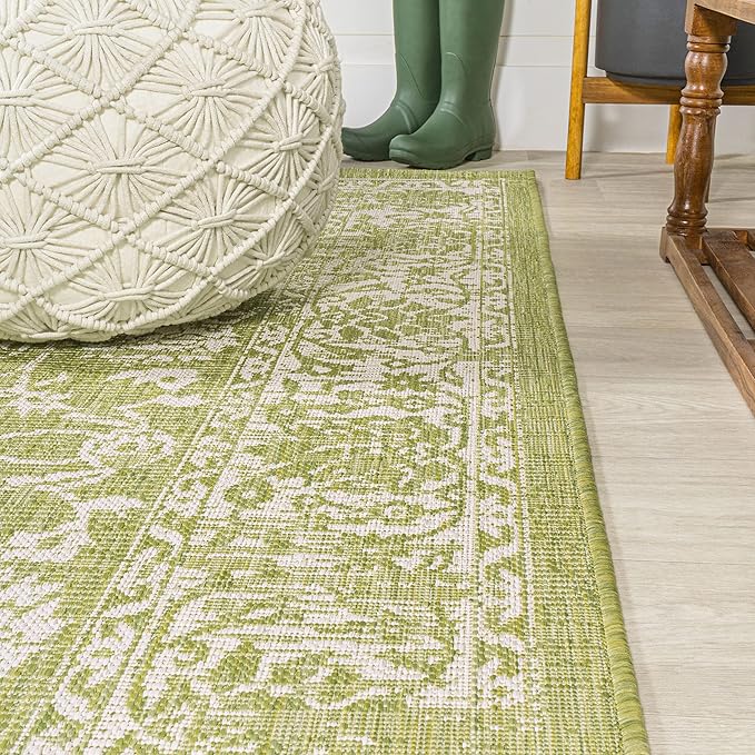 JONATHAN Y Weave Floral Indoor Outdoor Area Rug 9X12 Green/Cream, Tela Bohemian Textured for Backyard, Patio, Porch, Easy-Cleaning, High Traffic, Pet-Friendly, Non-Shedding (SMB100D-9)