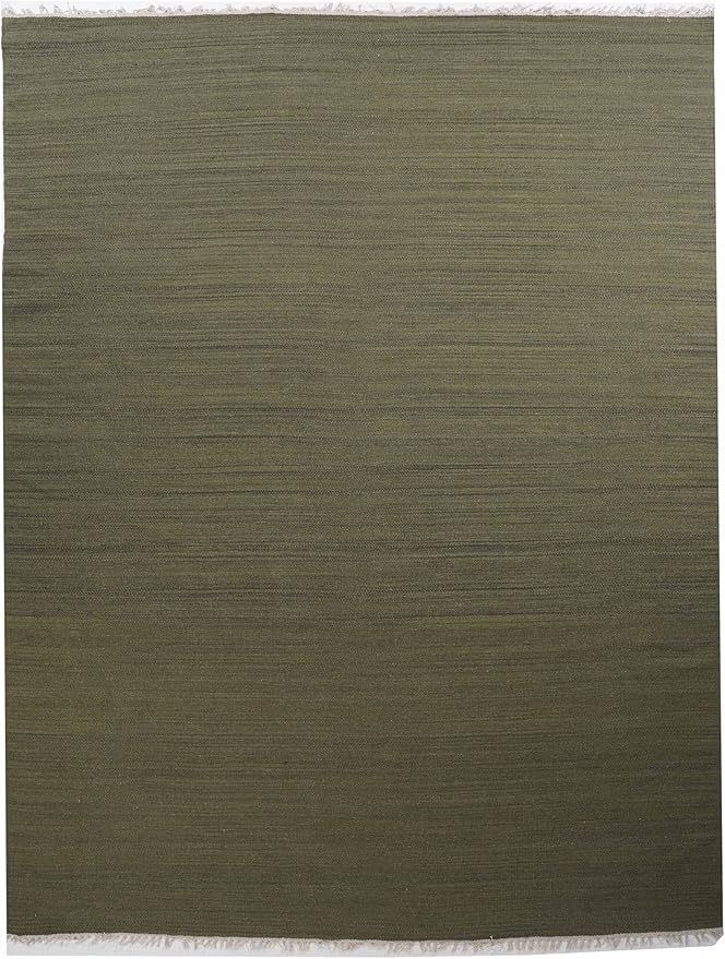Rugsotic Carpets Hand Woven Flat Weave Kilim Wool 6'x9' Area Rug Solid Olive D00111