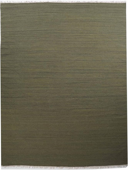 Rugsotic Carpets Hand Woven Flat Weave Kilim Wool 6'x9' Area Rug Solid Olive D00111