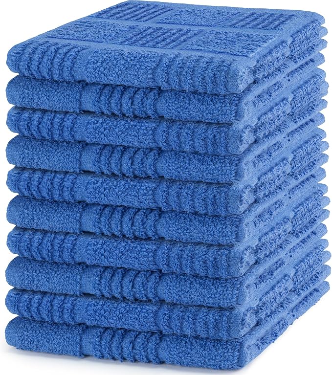 DecorRack 10 Pack 100% Cotton Kitchen Towels, 12x12 inch Soft Terry Dishcloths by DecorRack